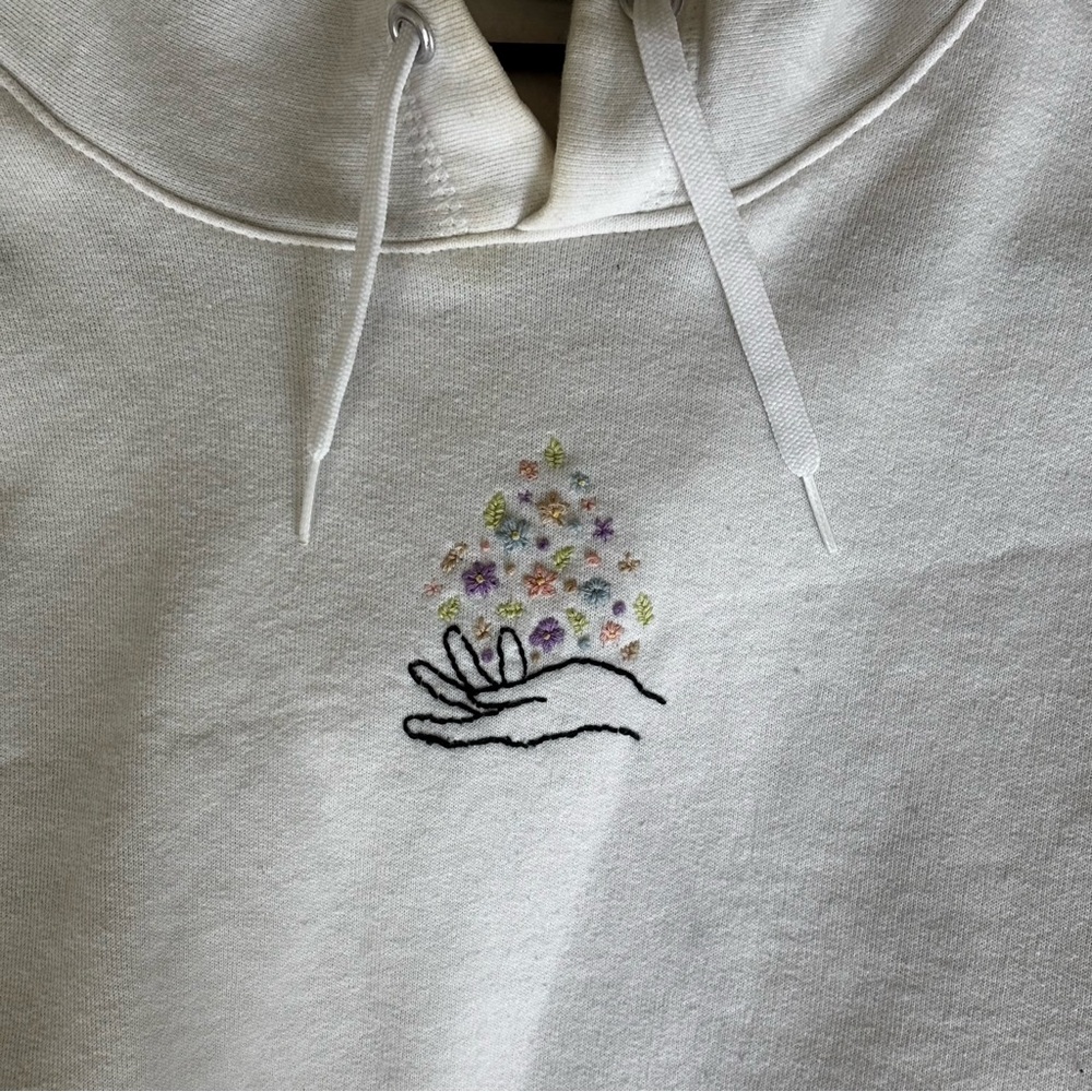 Hand Embroidered White Hoodie